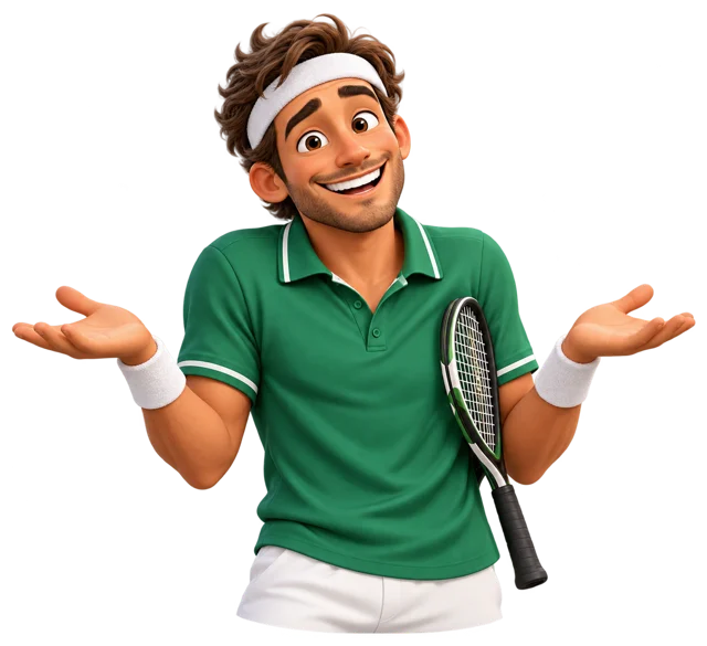 Happy tennis player shrugging